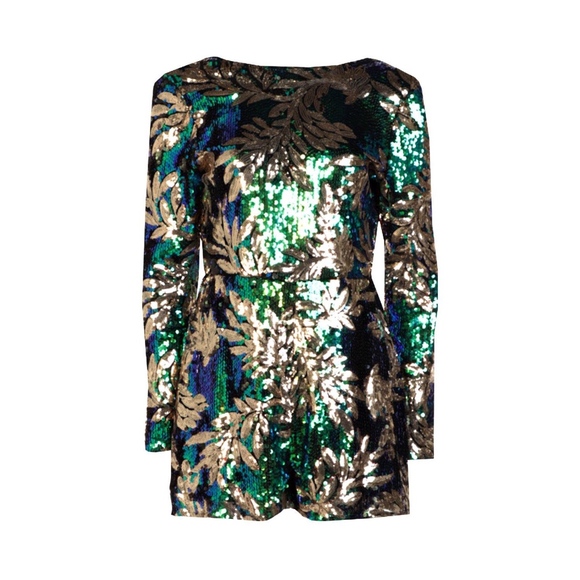 Green & Gold Leaf Sequin Romper - Picture 3 of 5